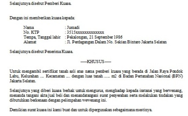 Detail Contoh Surat Kuasa Pengambilan Sertifikat Rumah Di Bank Koleksi