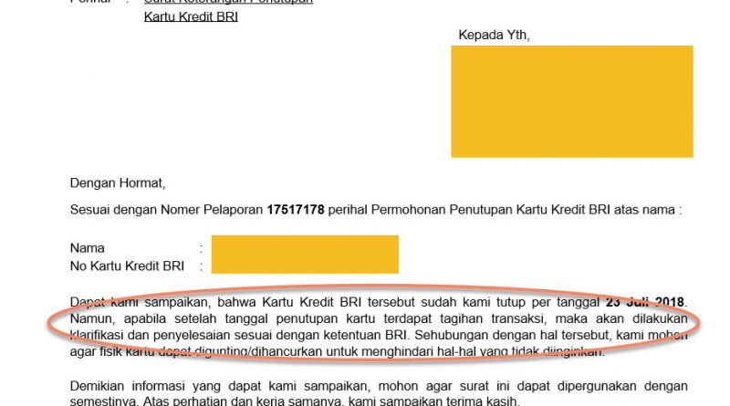 Detail Contoh Surat Penutupan Kartu Kredit Koleksi Nomer