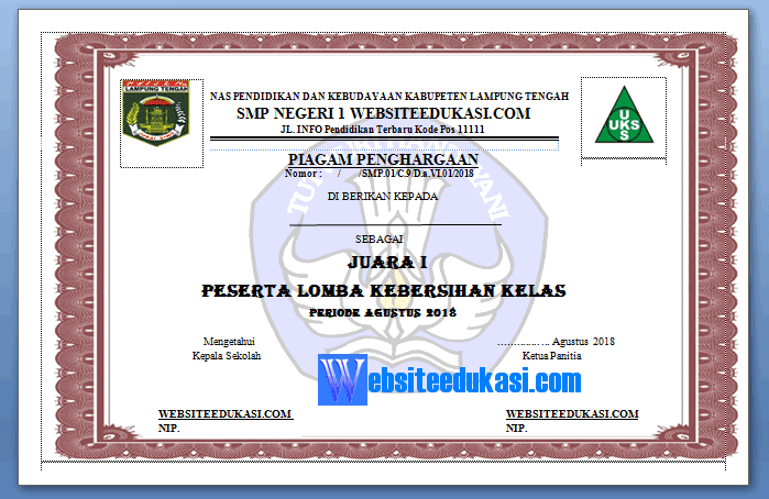 Detail Contoh Piagam Penghargaan Untuk Juara Kelas Koleksi Nomer