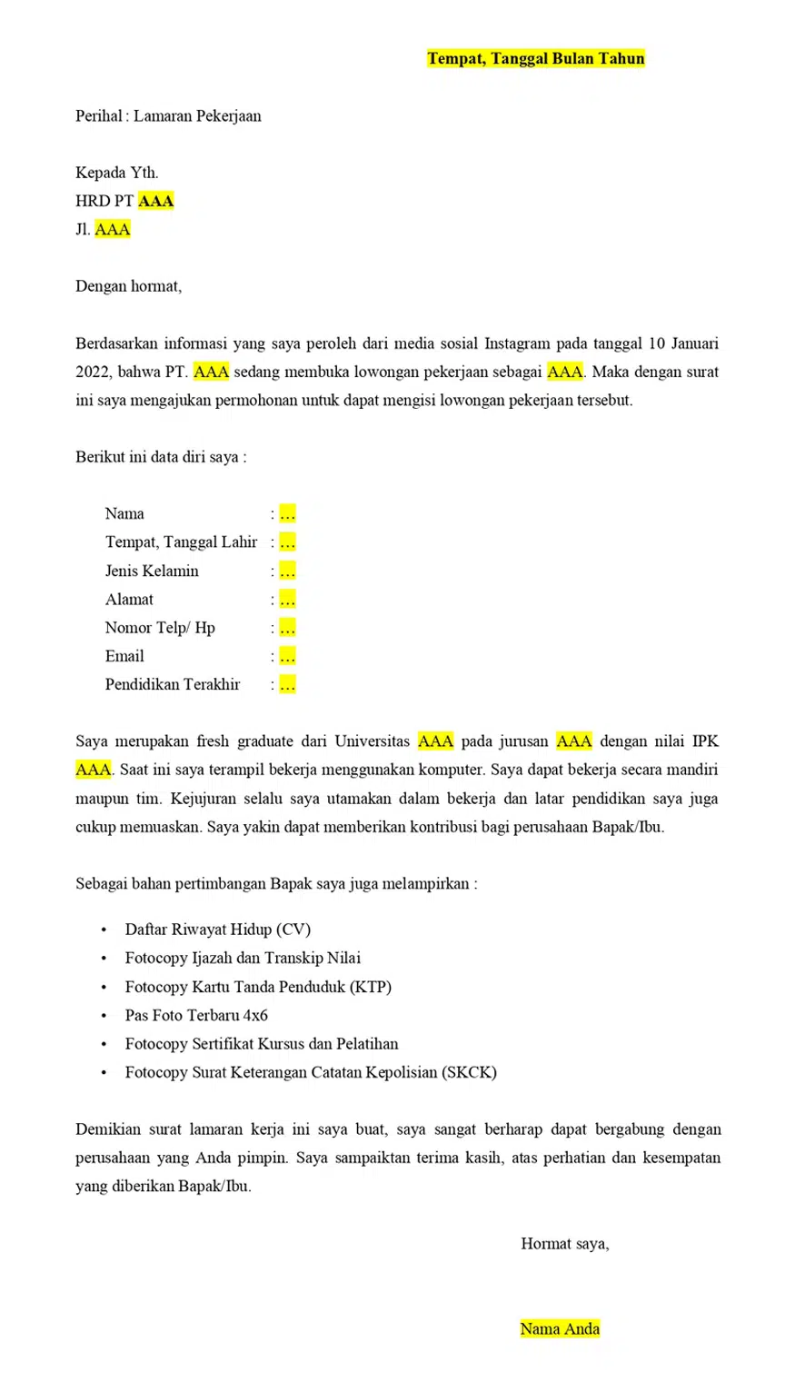 Detail 1 Contoh Surat Lamaran Pekerjaan Nomer 52