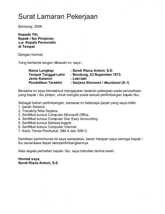 Detail 1 Contoh Surat Lamaran Pekerjaan Nomer 8