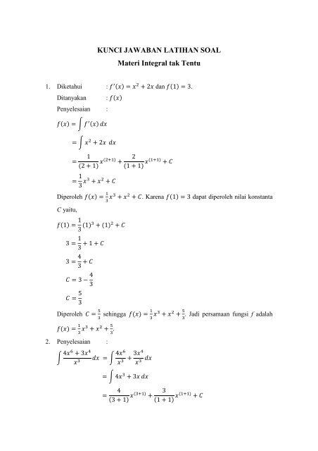 Detail 10 Contoh Soal Integral Tak Tentu Nomer 37