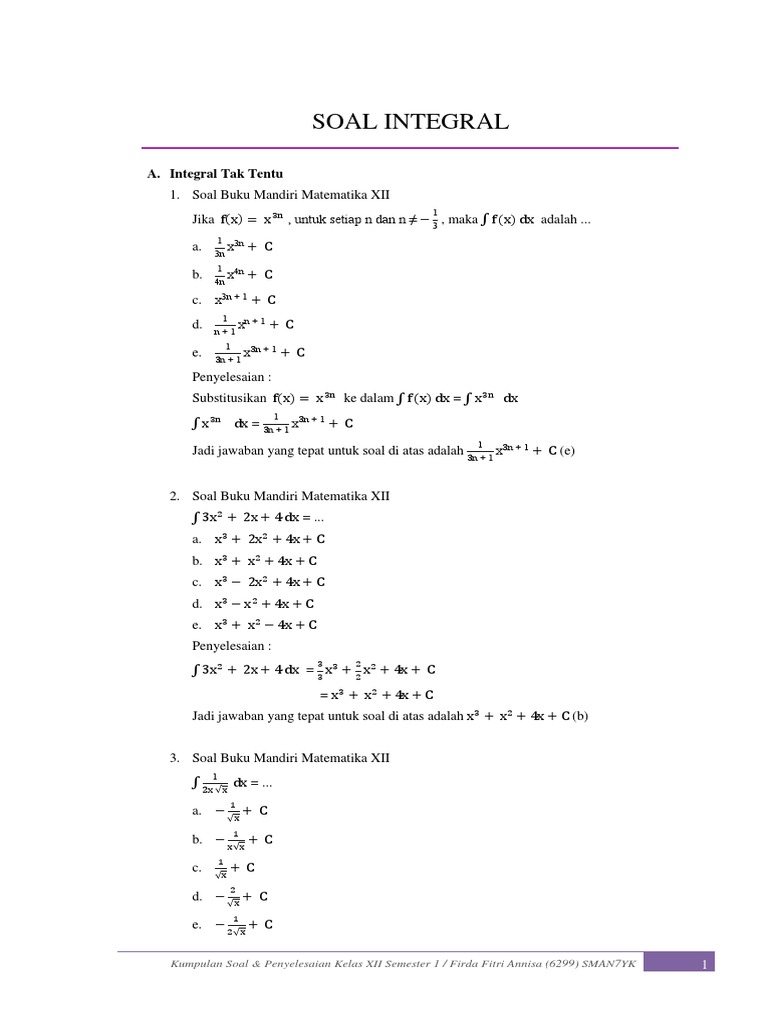 Detail 10 Contoh Soal Integral Tak Tentu Nomer 41