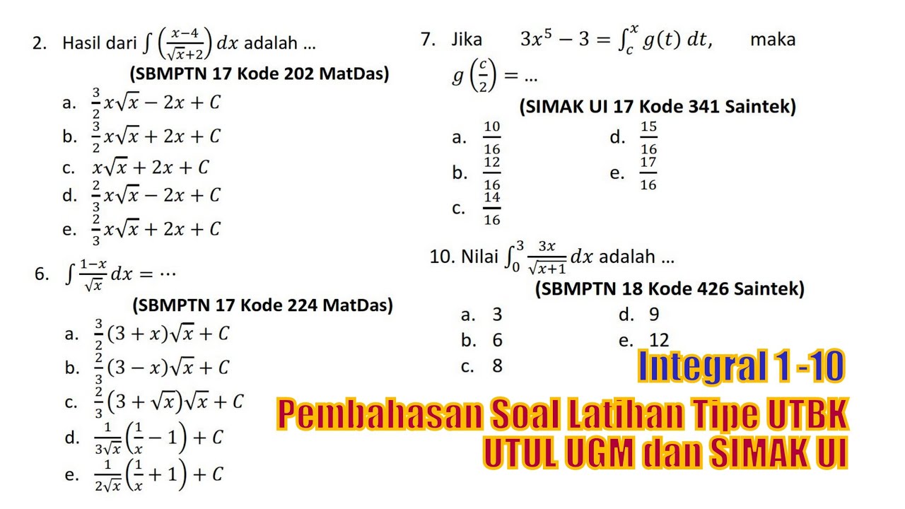 Detail 10 Contoh Soal Integral Tak Tentu Nomer 43