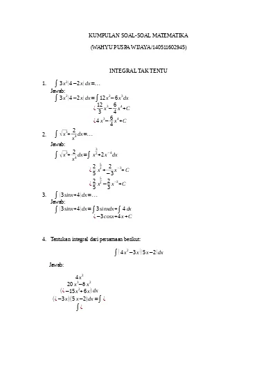 Detail 10 Contoh Soal Integral Tak Tentu Nomer 55