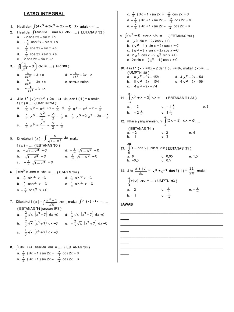 Detail 10 Contoh Soal Integral Tak Tentu Nomer 59