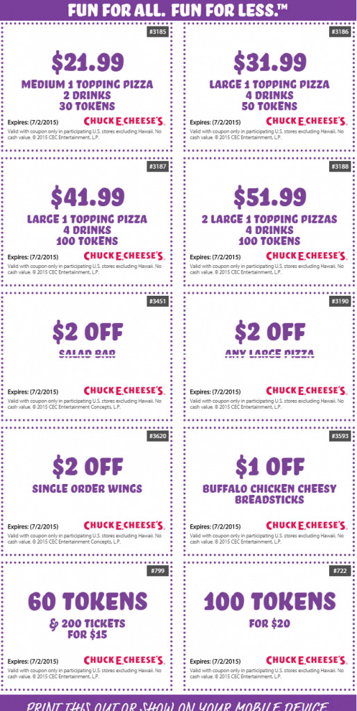 Detail 100 Tokens For 20 Chuck E Cheese Nomer 15