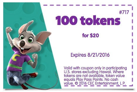 Detail 100 Tokens For 20 Chuck E Cheese Nomer 22
