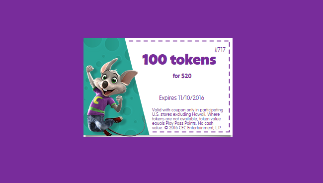Detail 100 Tokens For 20 Chuck E Cheese Nomer 24