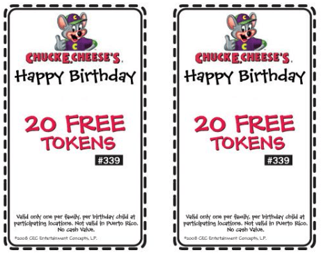 Detail 100 Tokens For 20 Chuck E Cheese Nomer 32
