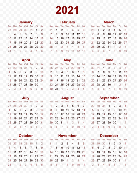 Detail 2021 Calendar Png Hd Nomer 24