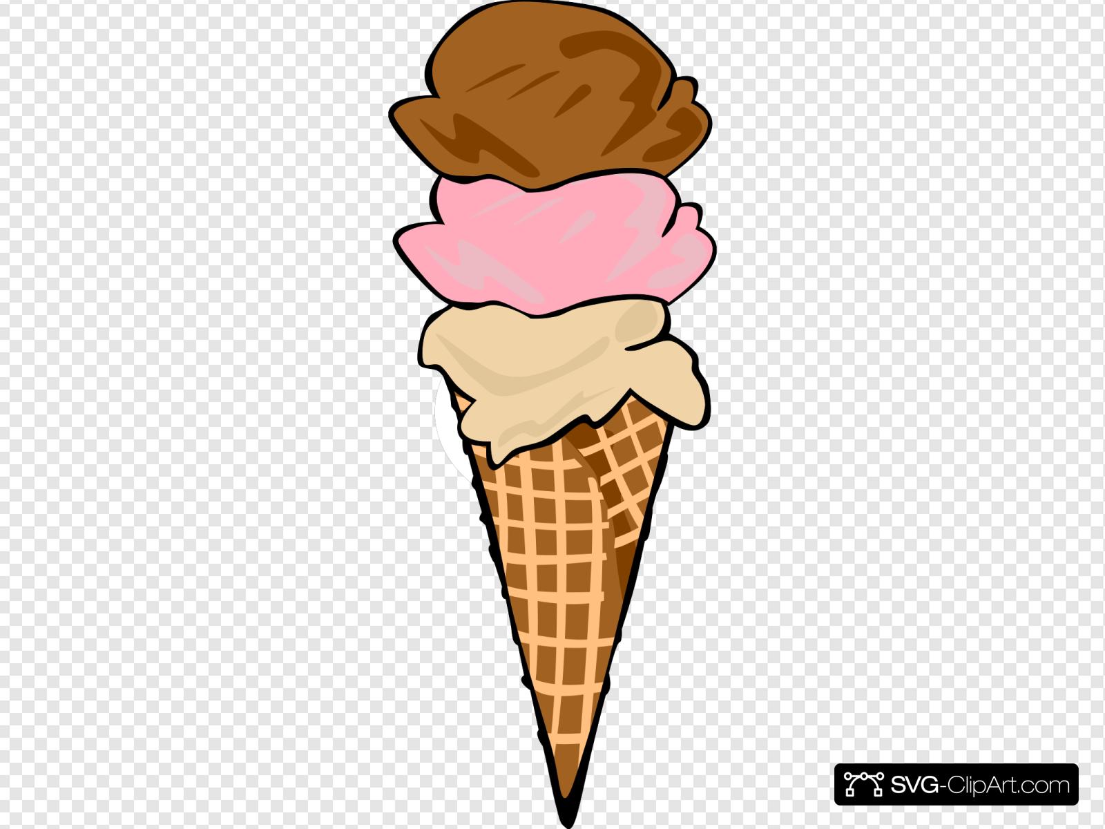 Detail 3 Scoop Ice Cream Cone Clip Art Nomer 14