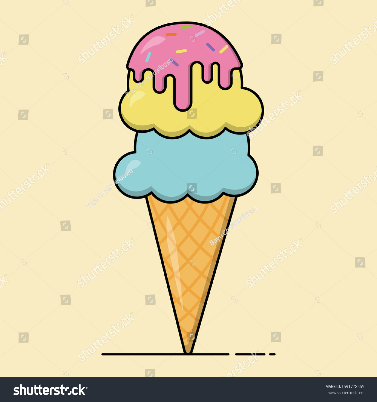 Detail 3 Scoop Ice Cream Cone Clip Art Nomer 38