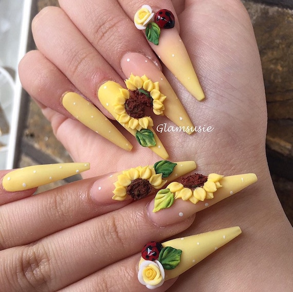 Detail 3d Sunflower Nails Nomer 55