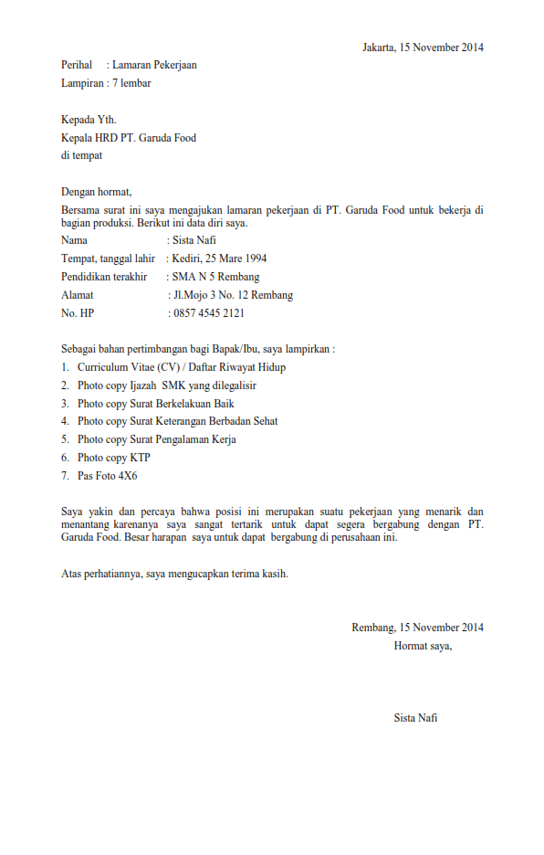 Detail 7 Contoh Surat Lamaran Kerja Nomer 41