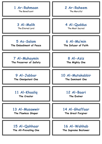 Detail 99 Names Of Allah Flash Cards Nomer 29