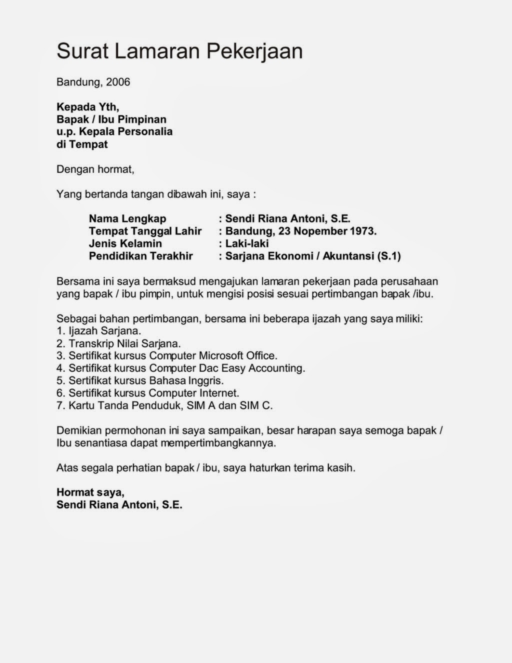 Detail Bahasa Indonesia Surat Lamaran Pekerjaan Nomer 44