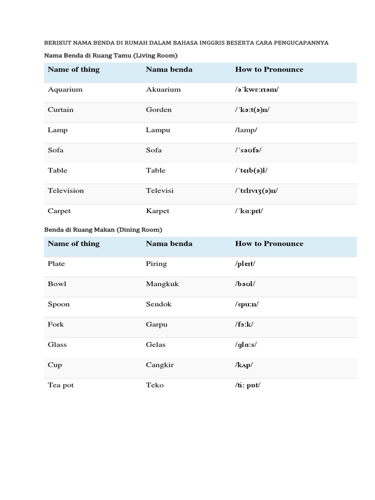 Detail Bahasa Inggris Benda Benda Di Rumah Nomer 7