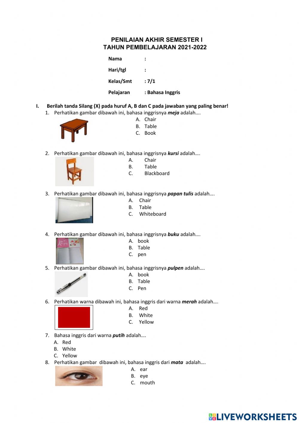 Detail Bahasa Inggris Dari Kursi Nomer 11