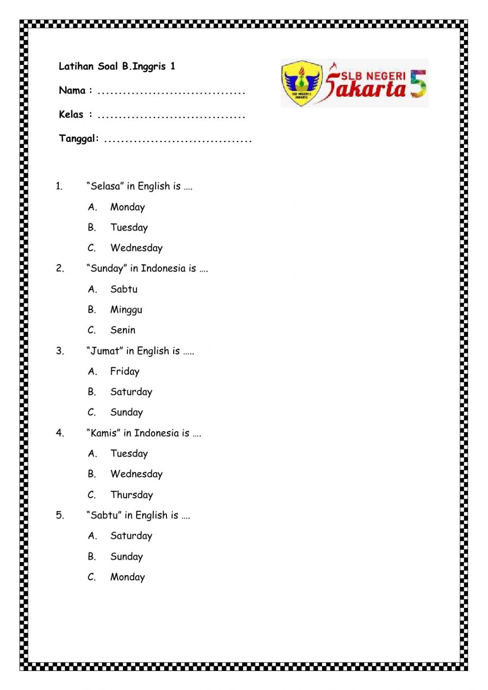 Detail Bahasa Inggris Nama Hari Dalam Satu Minggu Nomer 23