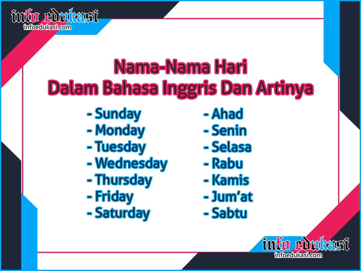 Detail Bahasa Inggris Nama Hari Dalam Satu Minggu Nomer 6