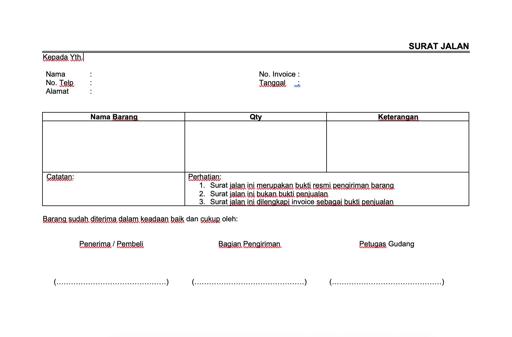 Detail Bahasa Inggris Surat Jalan Nomer 6