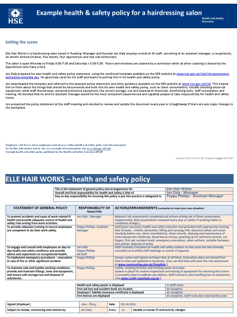 Beauty Salon Health And Safety Policy Template - KibrisPDR