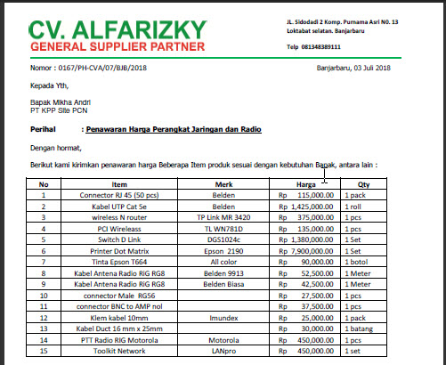 Detail Bentuk Surat Penawaran Harga Nomer 29