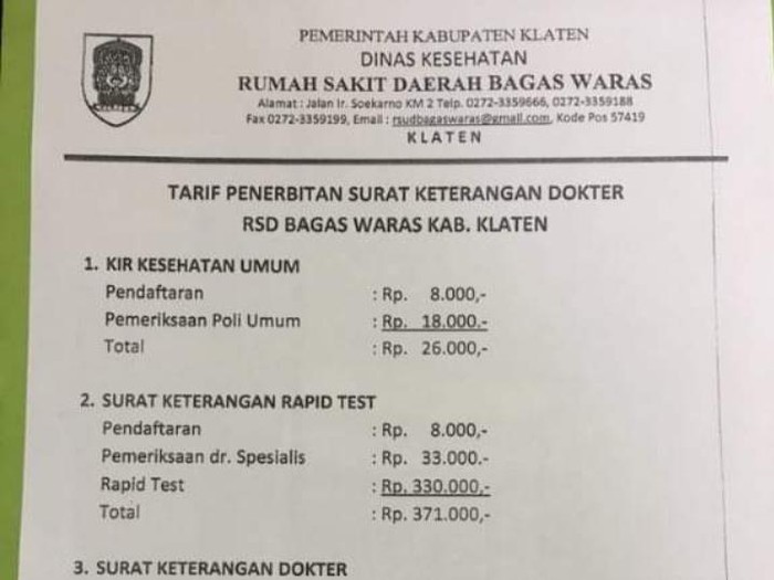 Biaya Surat Keterangan Sehat - KibrisPDR