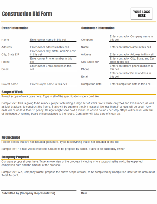 Detail Bid Proposal Template Word Nomer 6