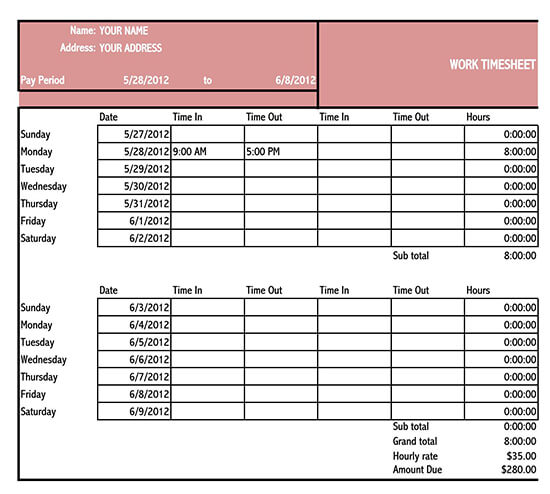 Detail Biweekly Timesheet Template Nomer 27