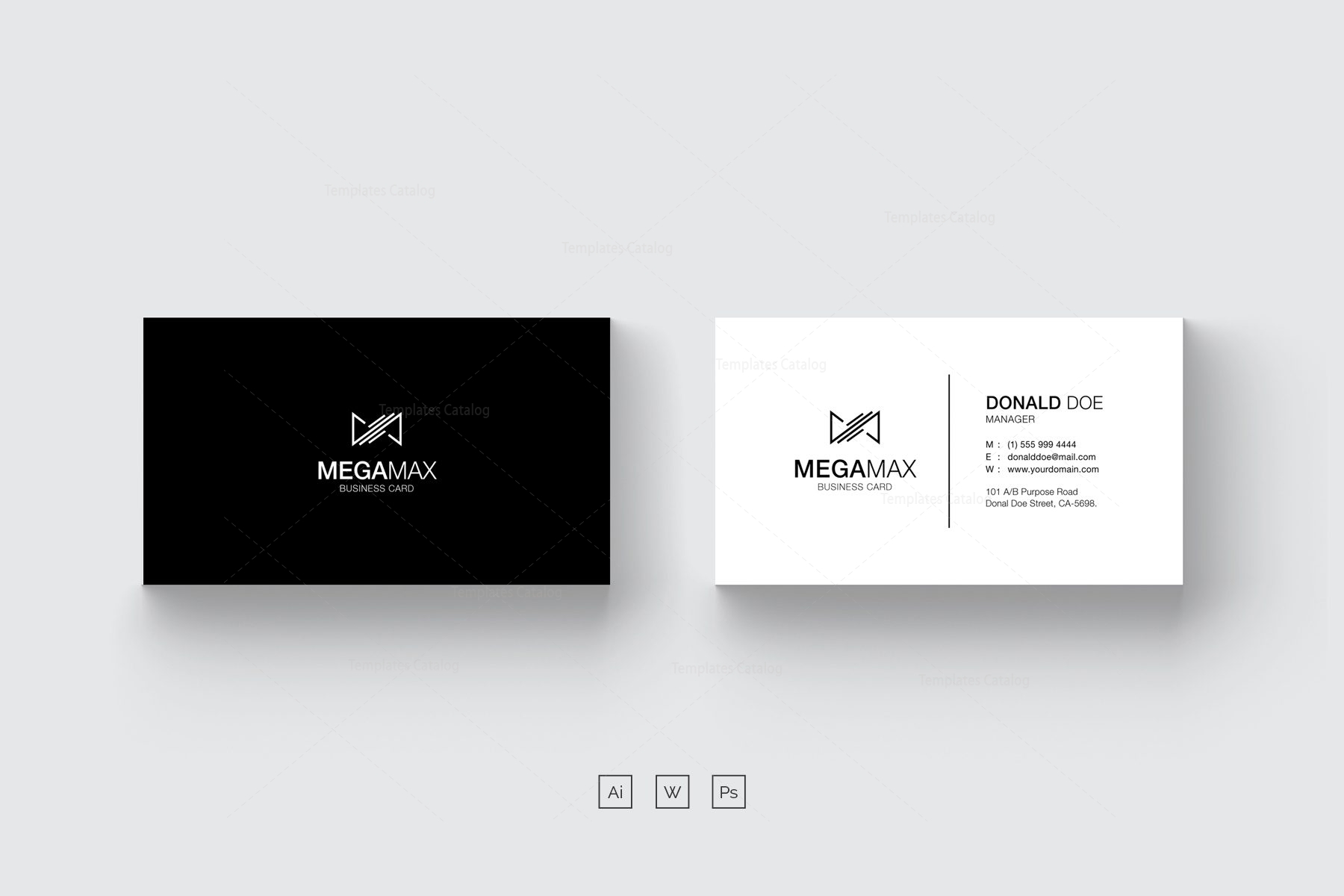 Detail Black And White Business Card Template Nomer 3