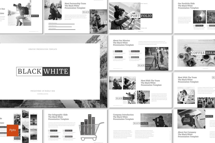 Detail Black And White Presentation Template Nomer 11