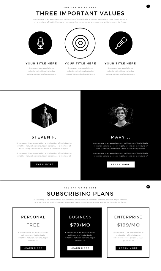 Detail Black And White Presentation Template Nomer 12