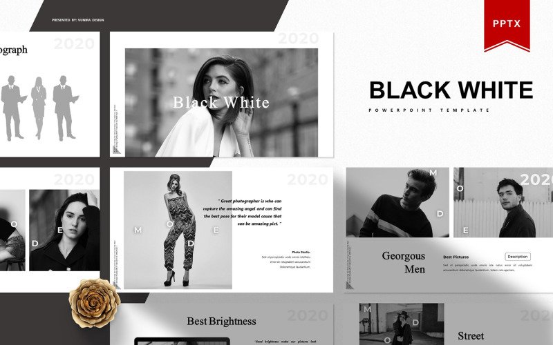 Detail Black And White Presentation Template Nomer 13