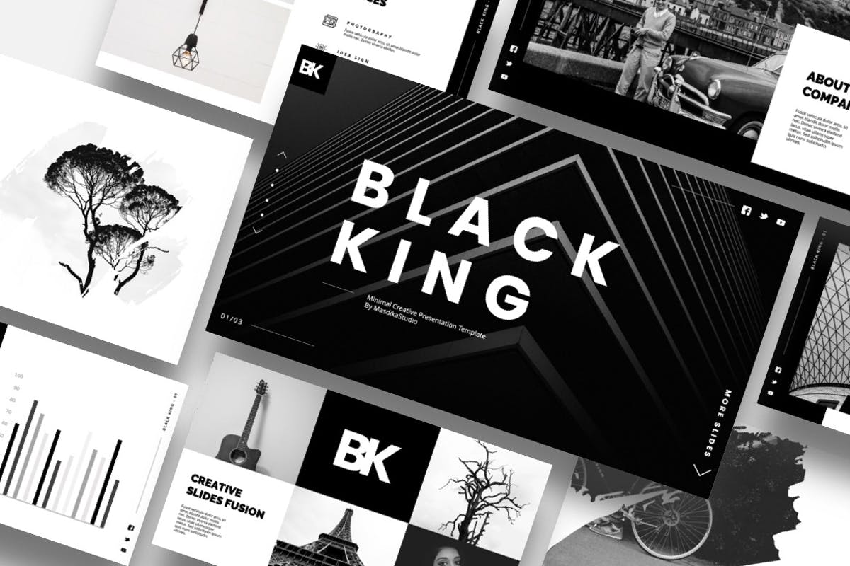 Detail Black And White Presentation Template Nomer 52