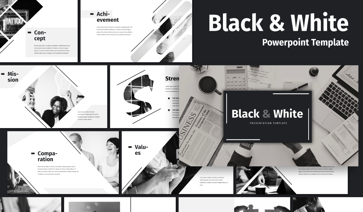 Detail Black And White Presentation Template Nomer 6