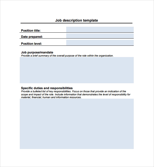 Detail Blank Job Description Template Nomer 20