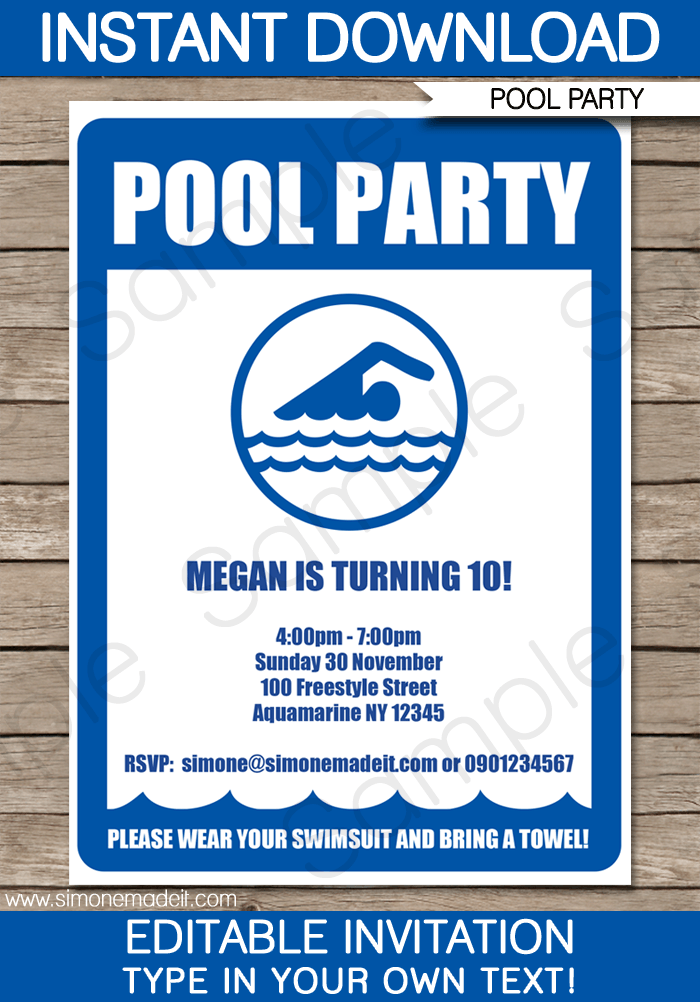 Detail Blank Pool Party Invitation Template Nomer 17