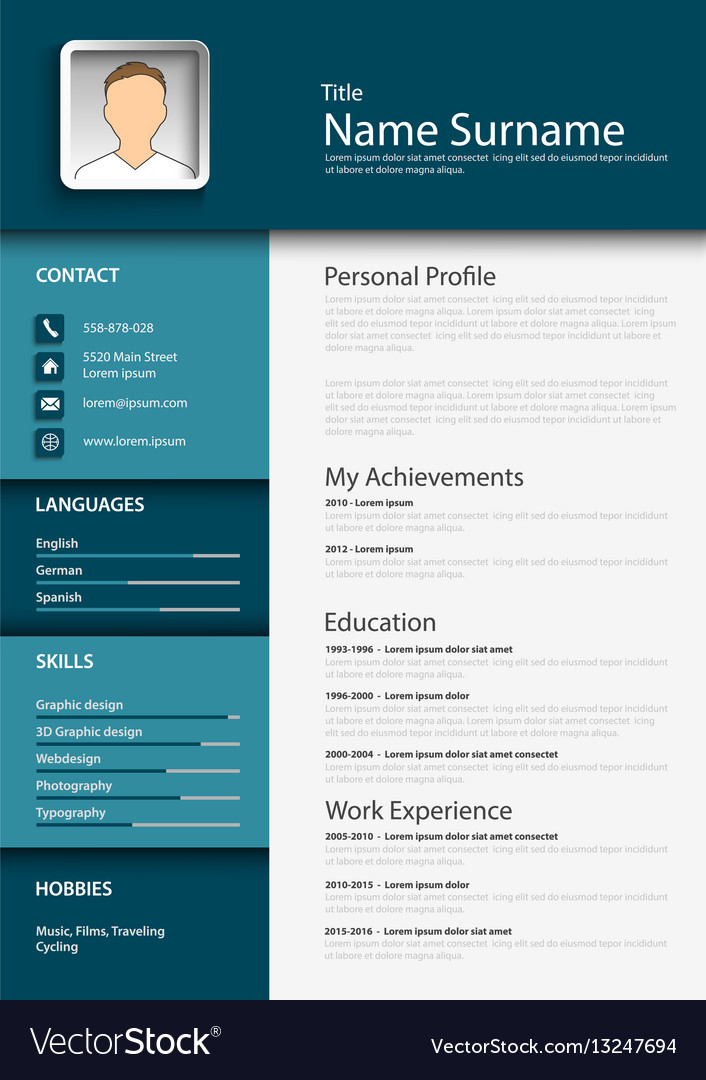 Detail Blue Resume Template Nomer 2