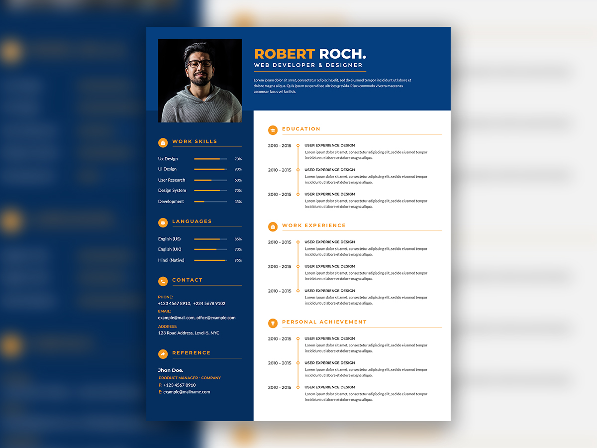 Detail Blue Resume Template Nomer 12