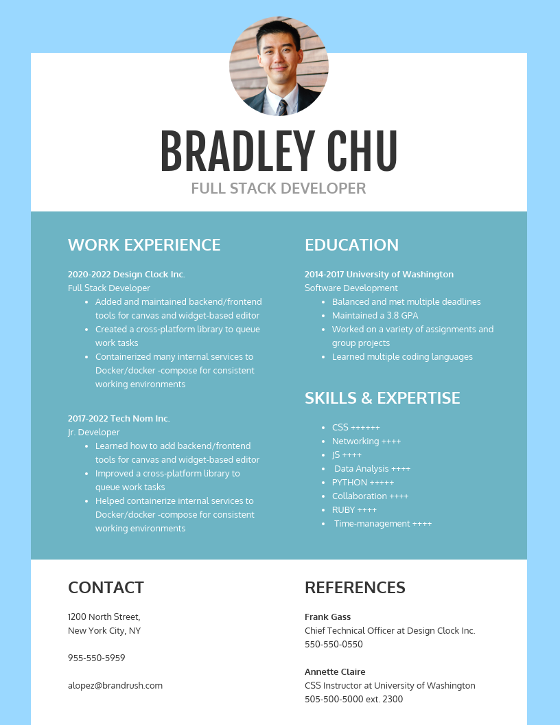 Detail Blue Resume Template Nomer 13