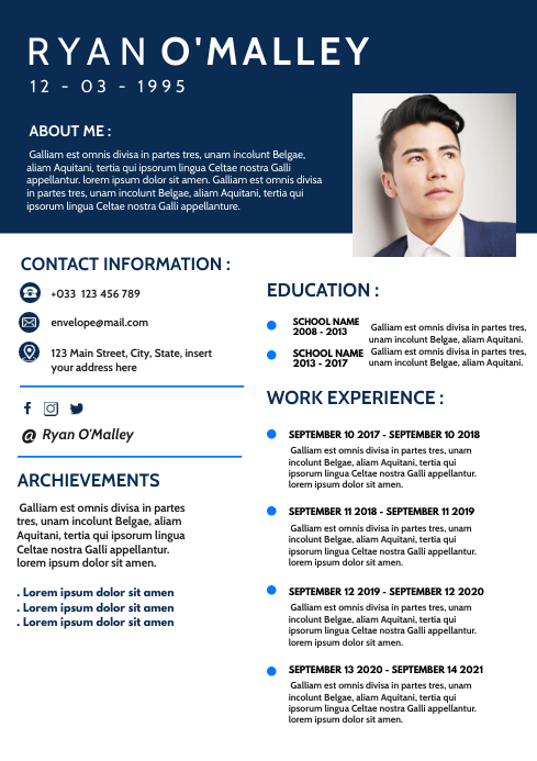 Detail Blue Resume Template Nomer 15