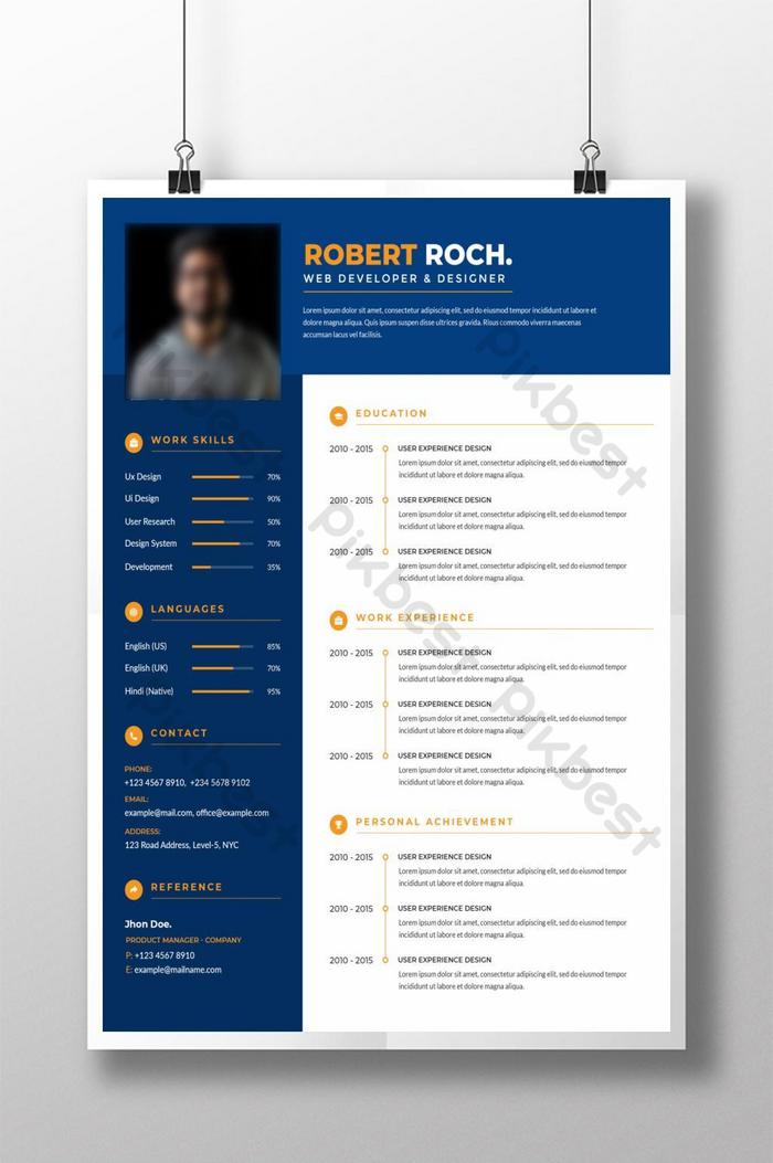 Detail Blue Resume Template Nomer 17