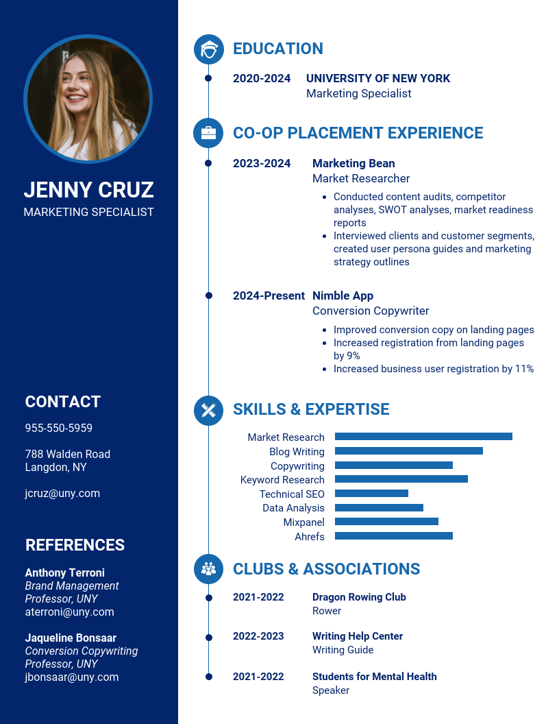 Detail Blue Resume Template Nomer 3