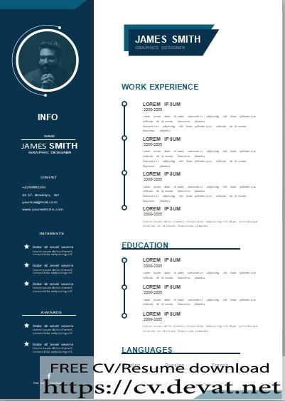 Detail Blue Resume Template Nomer 23