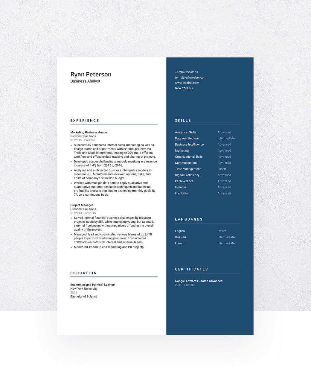 Detail Blue Resume Template Nomer 27