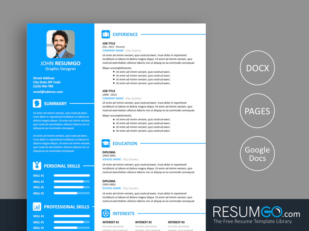 Detail Blue Resume Template Nomer 4