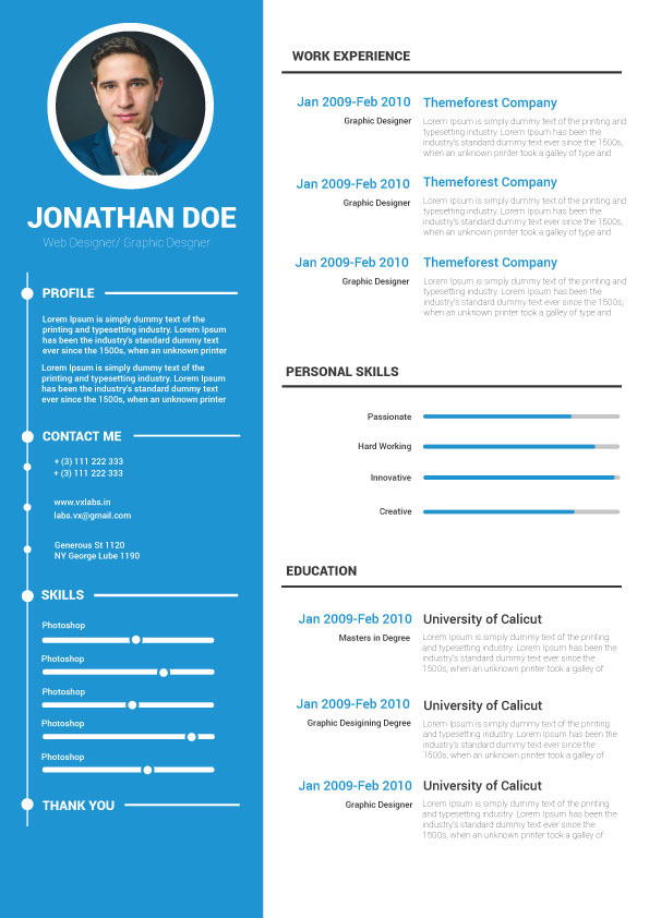 Detail Blue Resume Template Nomer 40