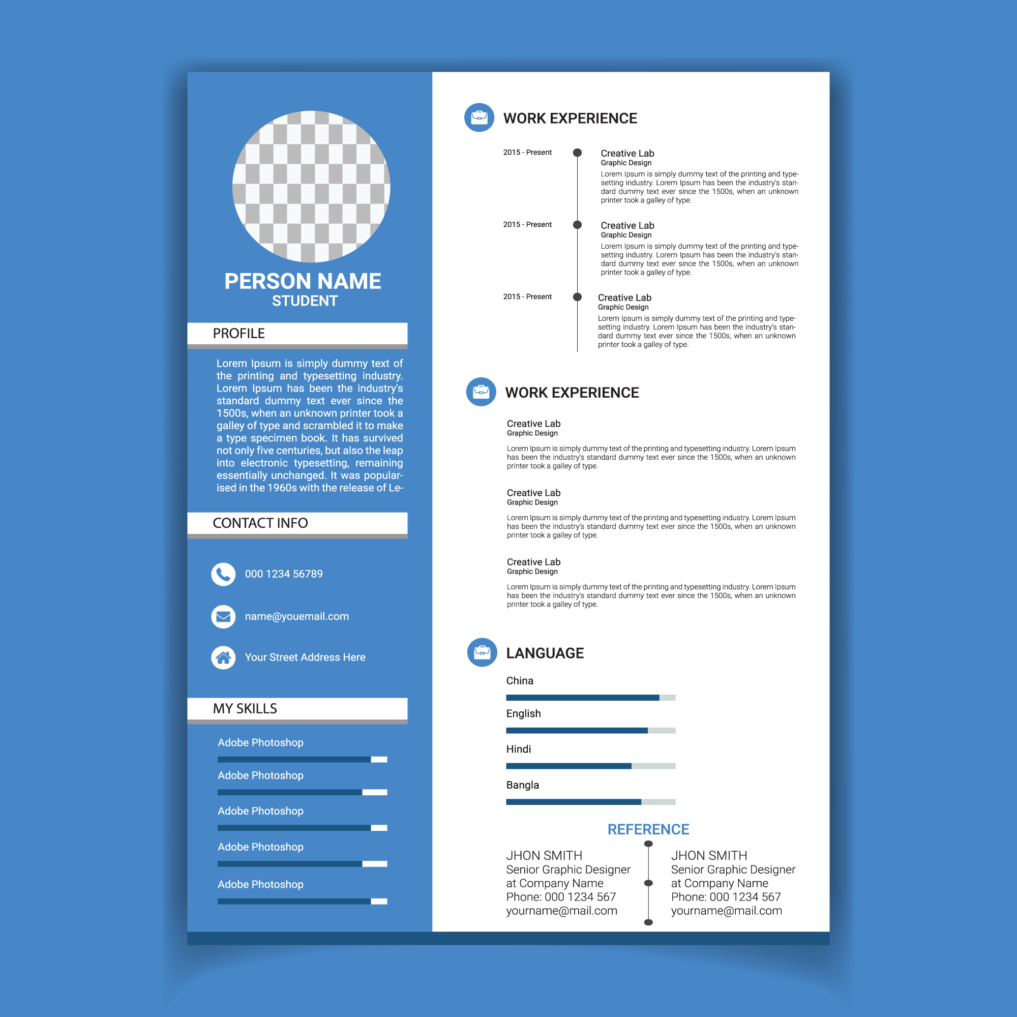 Detail Blue Resume Template Nomer 42